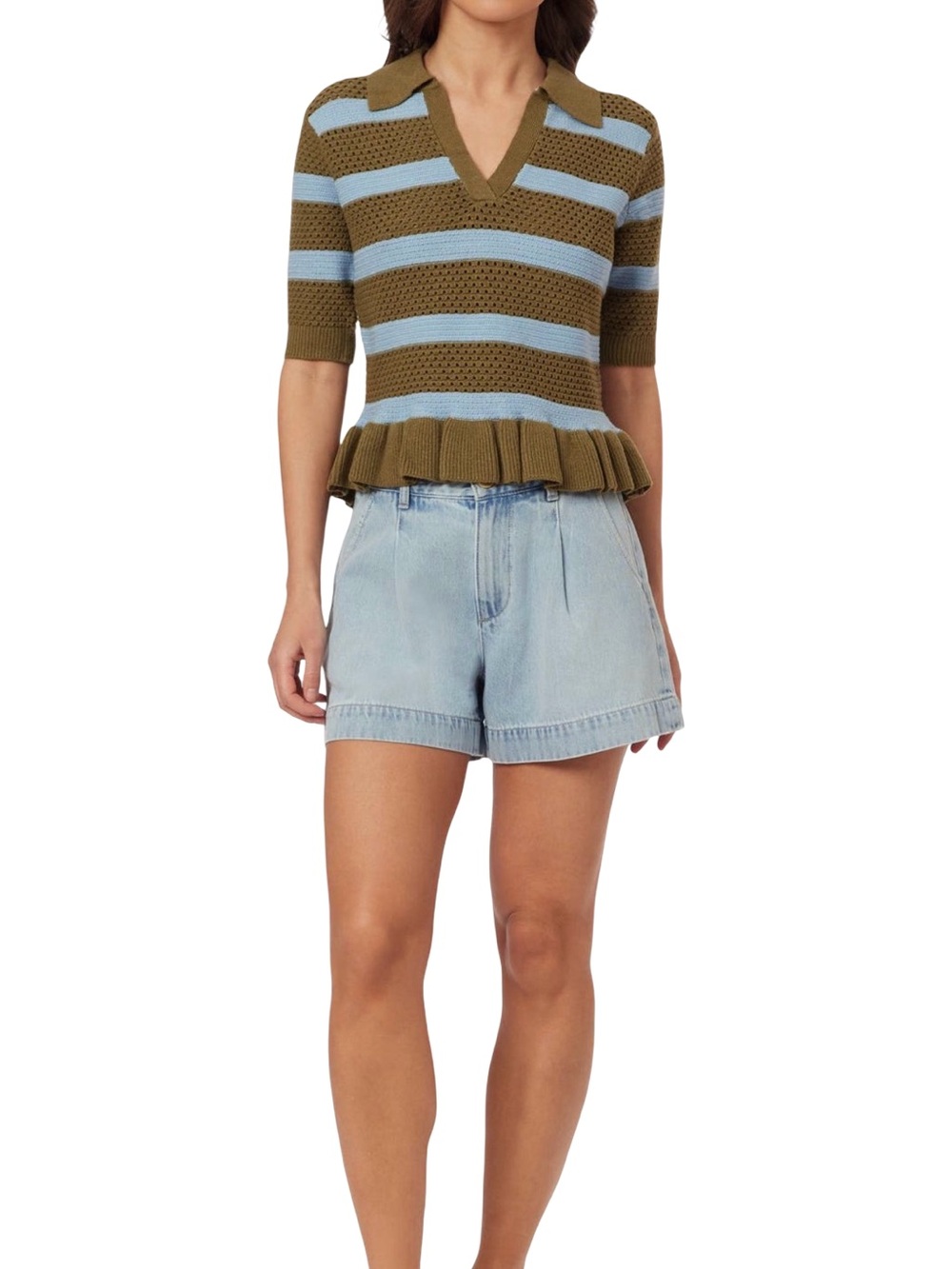 NWT Scotch & Soda Pointelle Peplum Sweater Green Moss Cerulean XS - Picture 9 of 16